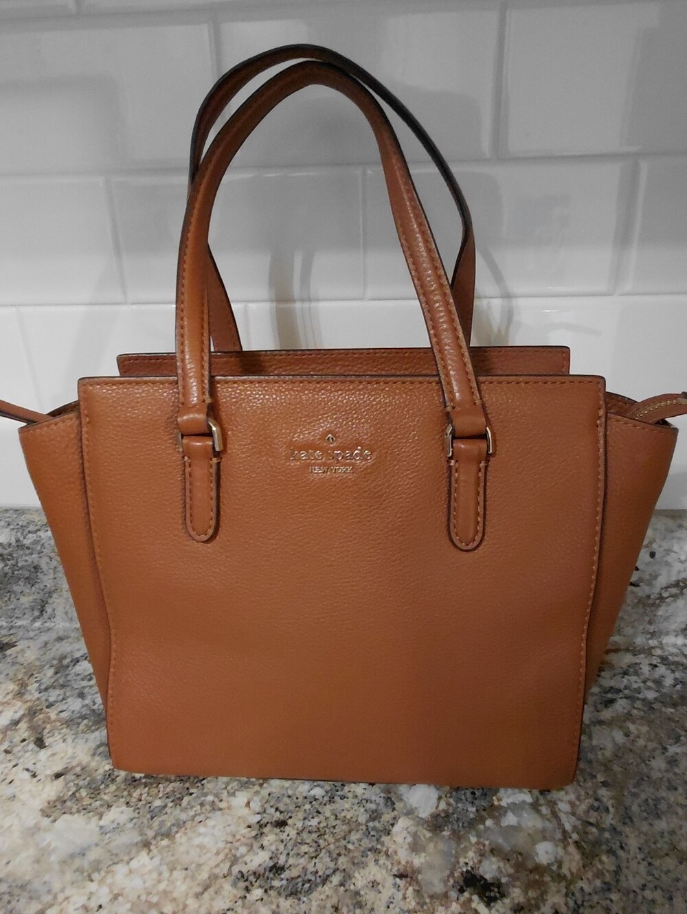 kate spade Jackson Medium Leather Purse Handbag Cognac Brown Removable Strap
